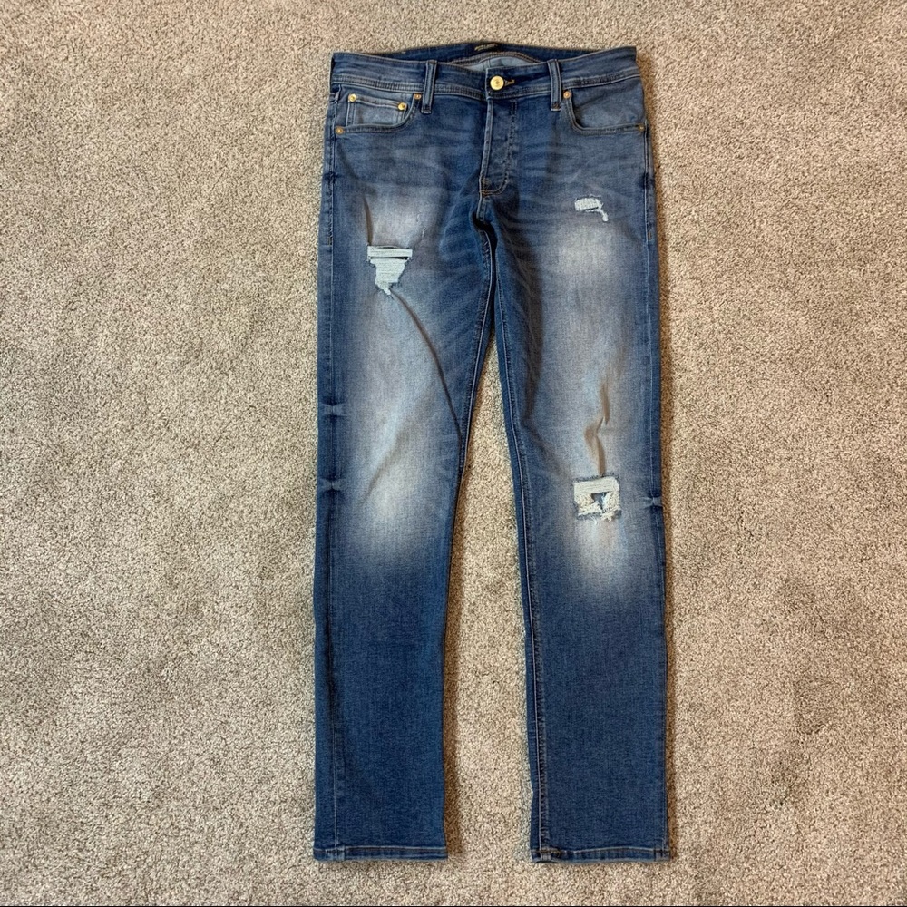 Men's JACK & JONES Slim Glenn DISTRESSED Stretch Denim JEANS  32 x 32